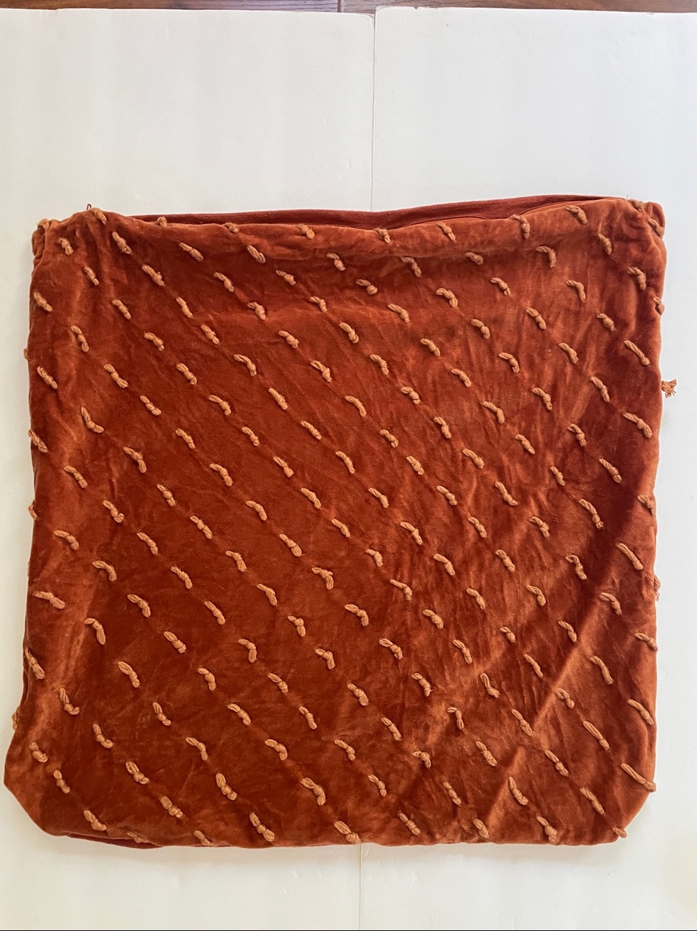 Velvet & Cotton -INDIA 19” Square Zipped Accent Pillow COVER Rust